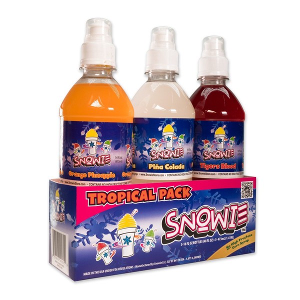 Snowie - Premium Shaved Ice Snow Cone Syrup Ready To Use 3 pack (Tropical Pack)