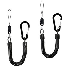 YuanVQuanWee Spring Key Chain, Curly Cord Strap, Coil Strap, Carabiner Hook, Fall Prevention, Lost Prevention, One-Touch Strap Strap, Total Length 11.0 inches (28 cm), Black, Set of 2