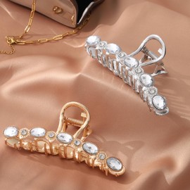 Metal Hair Clips Large Hair Clips Women's Rhinestone Hair Clip Gold and Silver Large Glitter Hair Clips Metal for Women and Girls Hair Accessory for Thick Hair (Pack of 2)