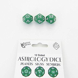 Green Astrology Dice Planets and Signs and Numbers Pack of 3 Koplow Games