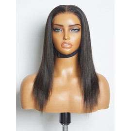 LUVME 14 Inch Straight Glueless Wigs Human Hair Pre Plucked Pre Cut 5x5 HD Lace Closure Wigs Human Hair Ready to Go Natural Black Wig 180% Density Human Hair Wig with Natural Hairline