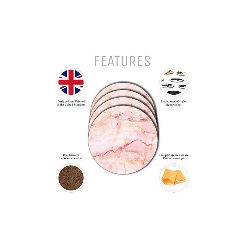 4 Set - Pink Marble Stone Agate Effect Coasters -