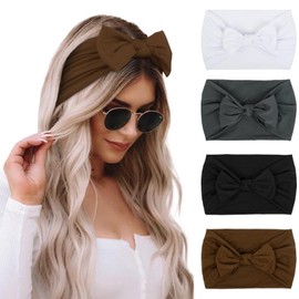 Huachi Bow Headbands for Women Fashion Wide Head Bands for Women’s Hair Non Slip Soft Elastic Hairbands Headwrap Turban Bandanas African Thick Workout Yoga Gym Hair Accessories, 4 Packs