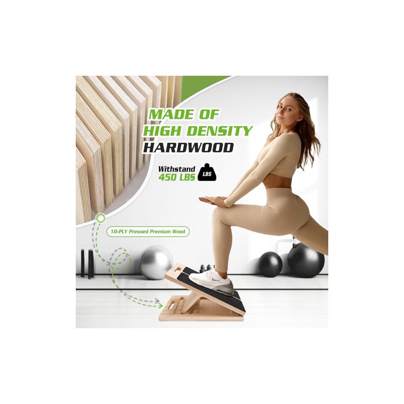 Slant Board for Calf Stretching, Professional Adjustable Portable Wooden Slant