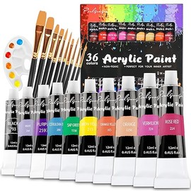 36 Colores 12ml Juego de Pintura Acrilica, Con 10 Pinceles y 1 Paleta de Colores, Set de pintura acrílica profesional, Pintar Rocas, Lienzos, Papel, CeráMica (36 colores)