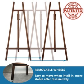 Somime A - Frame Wooden Display Easel with Wheels - Adjustable Lyre Beechwood Studio Easel Stand Holding Canvas Up to 90", Inclinable Artist Floor Painting Easel for Artwork Painting, Brown