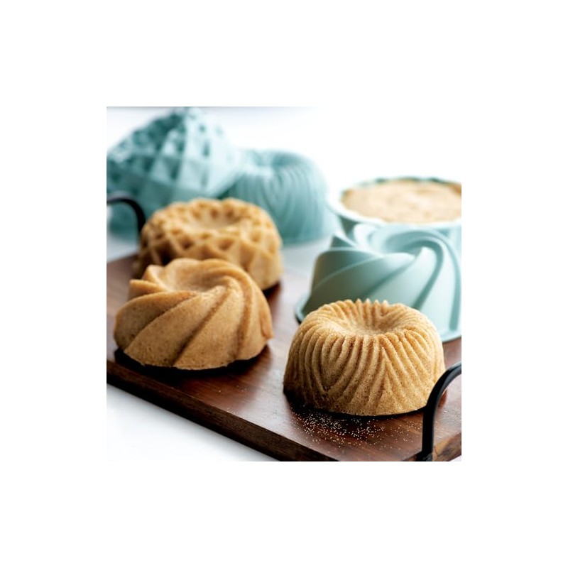 Nordicware 69800 Juego Molde Mini Bundt, Plástico, Menta, 2 Piezas