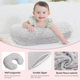 LAT Nursing Pillow for Breastfeeding with Removable Minky Cover,Ergonomic Breast Feeding Pillows for Mom and Baby,Machine Washable(Grey)