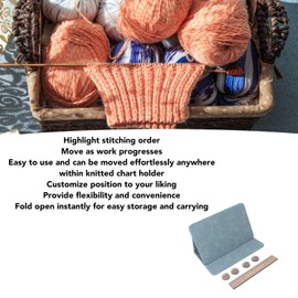 Chart Holder Knitting Tool, 4 Round Magnetic Knitting Tool Accessories, Magnet Ruler, Knitting Chart Holder, Cross Stitch Pattern Holder, Knitting Chart Keeper (Blue)