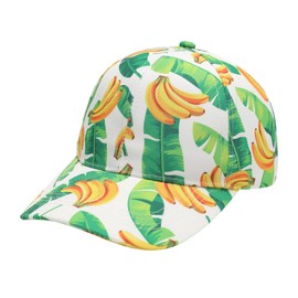 ZLYC Women's Floral Baseball Cap Fashion Flowers Breathable Baseball Cap, Banana Leaf White