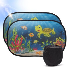 Voarge Sun Visors for Children, Ideal with Certified UV Protection, Car Accessories, UV Protection, Turtle Design, Pack of 2, 51 x 31 cm