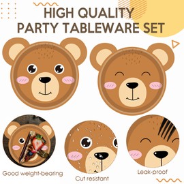 Funnio lucu Bear Party Decorations 50PCS Bear Paper Plates Cute Brown Bear Shaped Disposable Plates Birthday Theme Party Dinnerware for Boy Girl &Baby Shower, Wedding