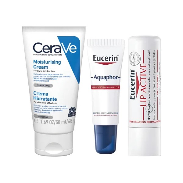 Kit Bolso con Crema Hidratante CeraVe y Protector Labial Eucerin