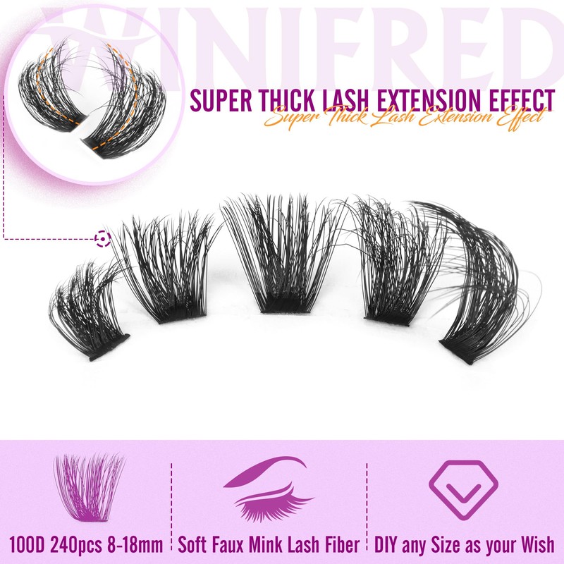 Winifred Lashes Extension Kit Thick Lash Clusters Kit 100D Volume