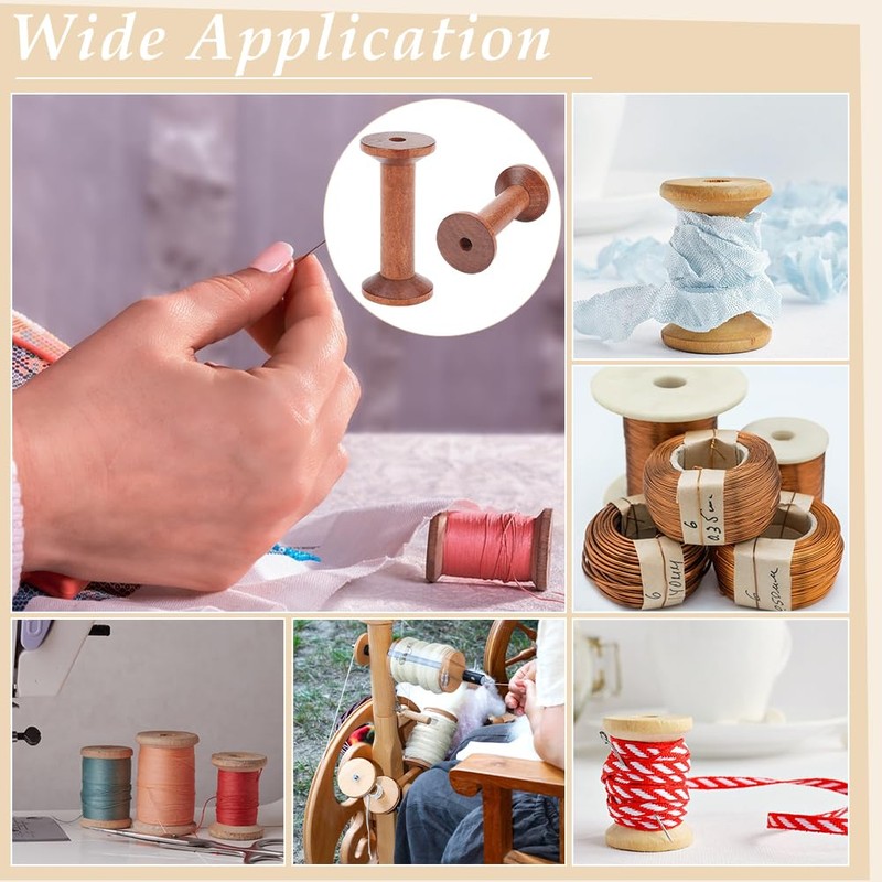 PH PandaHall Wooden Spools 6pcs Empty Wood Thread Spools Sewing