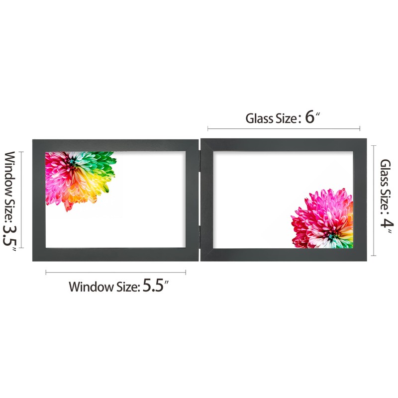 JD Concept Double 4x6 Horizontal Combo, Black Wood Picture Frame,