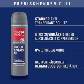 Hidrofugal MEN FRISCH & STARK Spray, Deospray mit starkem Antitranspirant Schutz, Deo f√ºr M√§nner mit erfrischendem Duft ohne Ethylalkohol (150 ml)