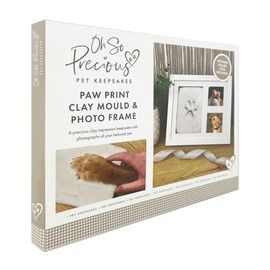 Paw Print Clay Mould & Photo Frame Kit for Dog or Cat | Pet Memorial Keepsake | Easy Home Use | 250g Air Drying Clay | Wooden Roller & Glue Included