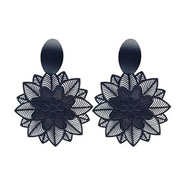 Wendalern Boho Black Flower Dangle Earrings Large Hollow Flower Pattern Drop Earrings Large Open Floral Statement Earrings Gothic Exaggerated Floral Petal Wedding Earrings Jewellery for Women, Zinc,