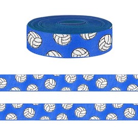 5 Yards Sports Volleyball Ribbon for Crafting Sewing, 7/8 Inch Blue Grosgrain Ribbons for Gift Wrapping, Track Field Balls Ribbons for Hair Bow Cheerleader Accessories