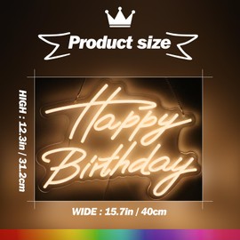 Goneons Happy Birthday Neon Sign for Wall Decor, Happy Birthday Led Sign for Backdrop with Dimmable Switch, USB Powered LED Happy Birthday Sign for Biryhday Party Decoration(Warm White,16.5" × 12.2")