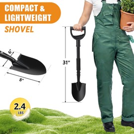 Garden Shovels for Digging, 31 Inch Small Shovel, Heavy Duty Metal Digging Shovel with D-Handle Grip, Compact Spade Shovel for Gardening, Planting, Camping, Beach & Yard Work