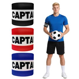 Grosion 3Pcs Football Captains Armband,Adjustable Elastic Captain Armband Football,Kids Captain Armband,Sports Arm Band Captain Armbands for Football Training Adult & Youths(Blue Black Red)