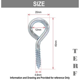 TERF® 45mm Eye Screw Hooks 45mm (1.77 inch) Ring Shape Screw Hooks Eyelet Screws Bolt Perfect For Indoor Outdoor use - Pack of 10