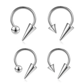 CHARMONLINE 16G Spike Septum Rings Horseshoe Nose Rings 316L Stainless Steel Daith Helix Tragus Cartilage Earrings Hoop Rook Lobe Lip Piercing for Women Men