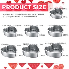 Juego de 7 moldes de aluminio en forma de corazón para tartas de 3/4/5/6/8/10 pulgadas, molde antiadherente para hornear tartas con parte inferior extraíble, molde para hornear postres para cumpleaños y aniversarios