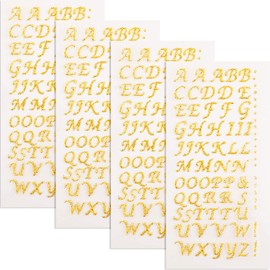 4 Sheets Gold Letter Stickers Glitter Alphabet Stickers Peel and Stick Self-Adhesive ABC Letters for Scrapbook Crafts Mailbox Sign Graduation Cap Decoration