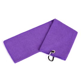 Mile High Life Tri-fold Golf Towel | Premium Microfiber Fabric | Waffle Pattern | Heavy Duty Carabiner Clip (Purple)