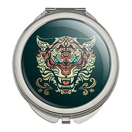Fierce Snarling Tribal Tiger Oni Compact Travel Purse Handbag Makeup Mirror