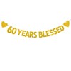 XIAOLUOLY Gold 60 YEARS BLESSED Glitter Banner,Pre-Strung,60th Birthday/Wedding Anniversary Party
