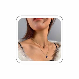 Wendalern Evil Eye Choker Necklace Layered Crystal Tear Blue Eye Pendant Necklace Layering Gold Chain Sapphire Devil Eye Necklace Demon Eye Clavicle Necklace Jewellery for Women, Zinc, No Gemstone
