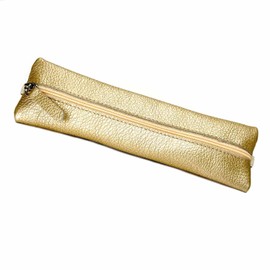 SinnWunder® Real Leather Pencil Case with Elastic Band for Ring Planner or Bullet Journal, gold, Planner case with rubber