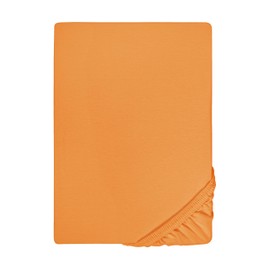 biberna 0077144 Fine Jersey Fitted Sheet (Mattress Height Max. 22 cm), Combed Cotton, Super Soft, 1 x 90 x 190 cm > 100 x 200 cm, Nectarine