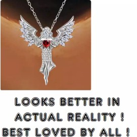 Fashion Jewelry CZ ANGEL WING LOVE BLESS SAVE HEART Charm On 24" 925 Sterling Silver Chain Women