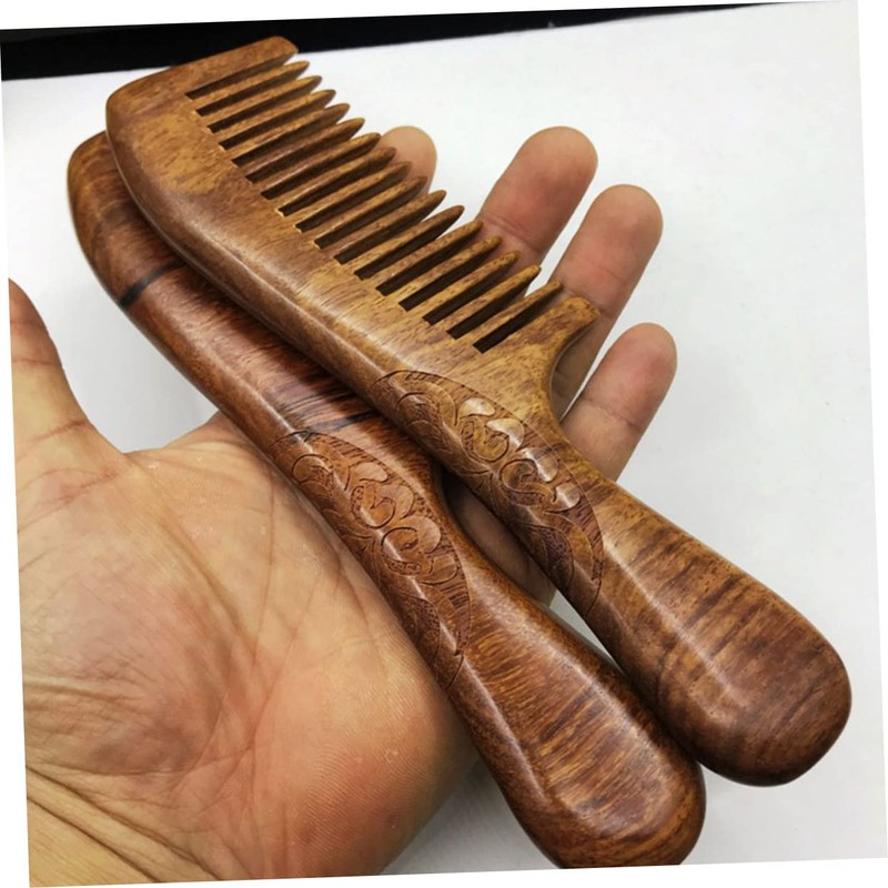 Healvian Wooden Hair Comb with Round Handle Durable Smooth Comb