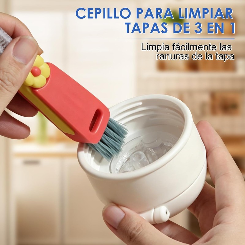 3PCS Cepillo para Botellas, Genérico Cepillo Limpieza Tapa Taza 3