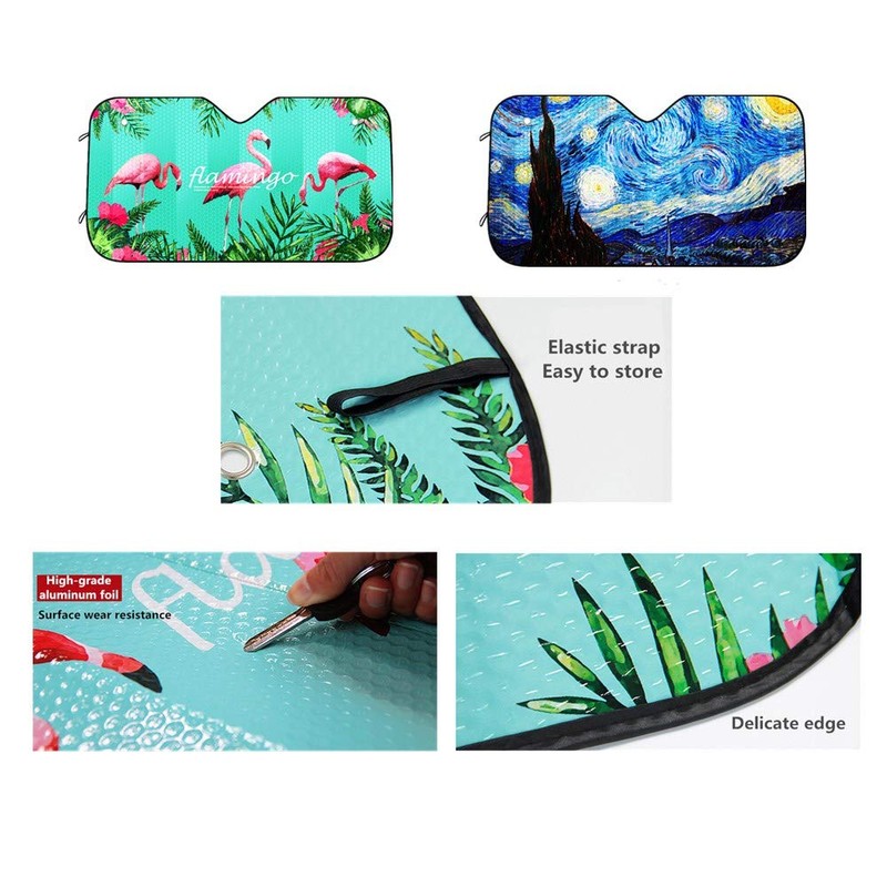 EUGU Car Windshield Sunshade,Van Gogh Starry Sky Heat Shield Sun