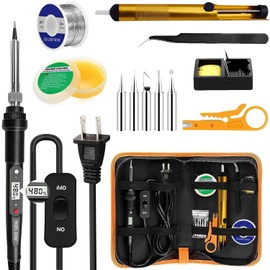 Kit De Soldadura Electronica,80w Lcd Temperatura Regulable 180-520c,Con Interruptor, Cable De Soldadura,5 Puntas, Etc.(Kit de soldador 13 en 1)       
