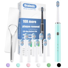 ORALEXIS Electric Toothbrush for Adults and Kids, with Tongue Scraper and 8 Brush Heads, One Fast Charge Last 120 Days, 40000 VPM Deep Clean, Sonic Travel Toothbrush - Blue