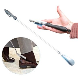ArcMate Shoe Horn Telescoping Steel, Adjustable Length Shoehorn with Dual Pivoting and Tilting Heel Joint, Dressing Aid, Silver, 10" to 24" (15509)