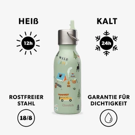 QWETCH - Stainless Steel Children's Drinking Bottle 350 ml - Kids Honlulu Green Pipette Lid - Insulated Bottle - Keeps Drinks Cold for 24 Hours & Warm for 12 Hours - Leak-proof & BPA-Free - Perfect
