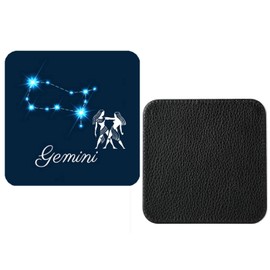 Set Of 4 Gemini Twins Star Sign Constellation Zodiac Symbol synthetic Leather Square Coasters And Gift Box