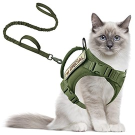 Tactical Cat Harness and Leash for Walking Escape Proof, Adjustable Pet Vest Harness, Soft Mesh with Control Handle for Large Cat Small Dog, Gift with Patch (Army Green,cat Harness and Leash Set)