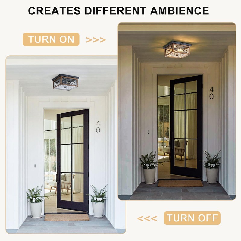 Outdoor Ceiling Light with Motion Sensor, Industrial Farm House Flush
