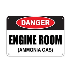 Aluminum Horizontal Metal Sign Multiple Sizes Danger Engine Room Ammonia Gas Chemical Hazard White Identification Labels Half Way Border Weatherproof Street Signage 14x10Inches