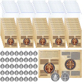 Remuuly 120 Pieces St Benedict Gifts St Benedict Medals Prayer Card Set, 3/4 Inch Round Silver Oxidized St. Benedict Medals for Necklace Holy Prayer Cards Bags for Catholic Women Men Jewelry Making